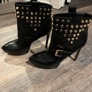Michael Kors black with gold stud leather heel boots - size 8